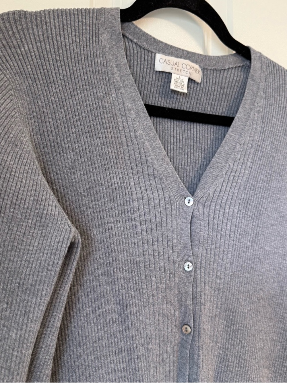 Vtg Coastal Corner Sweater Grey Cotton Button Front Ribbed Cardigan Sz L Office - Picture 11 of 11